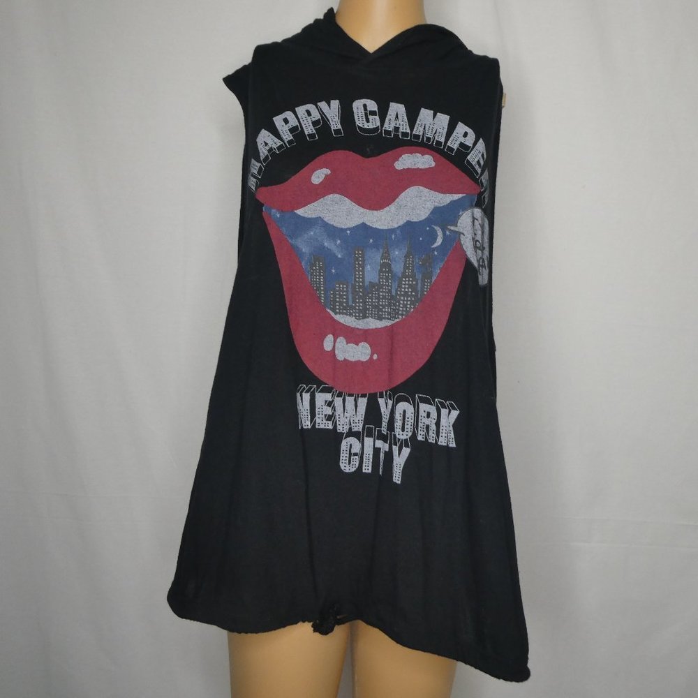Rare NYC black baggy hoodie New York City happy camper Vintage Tank top